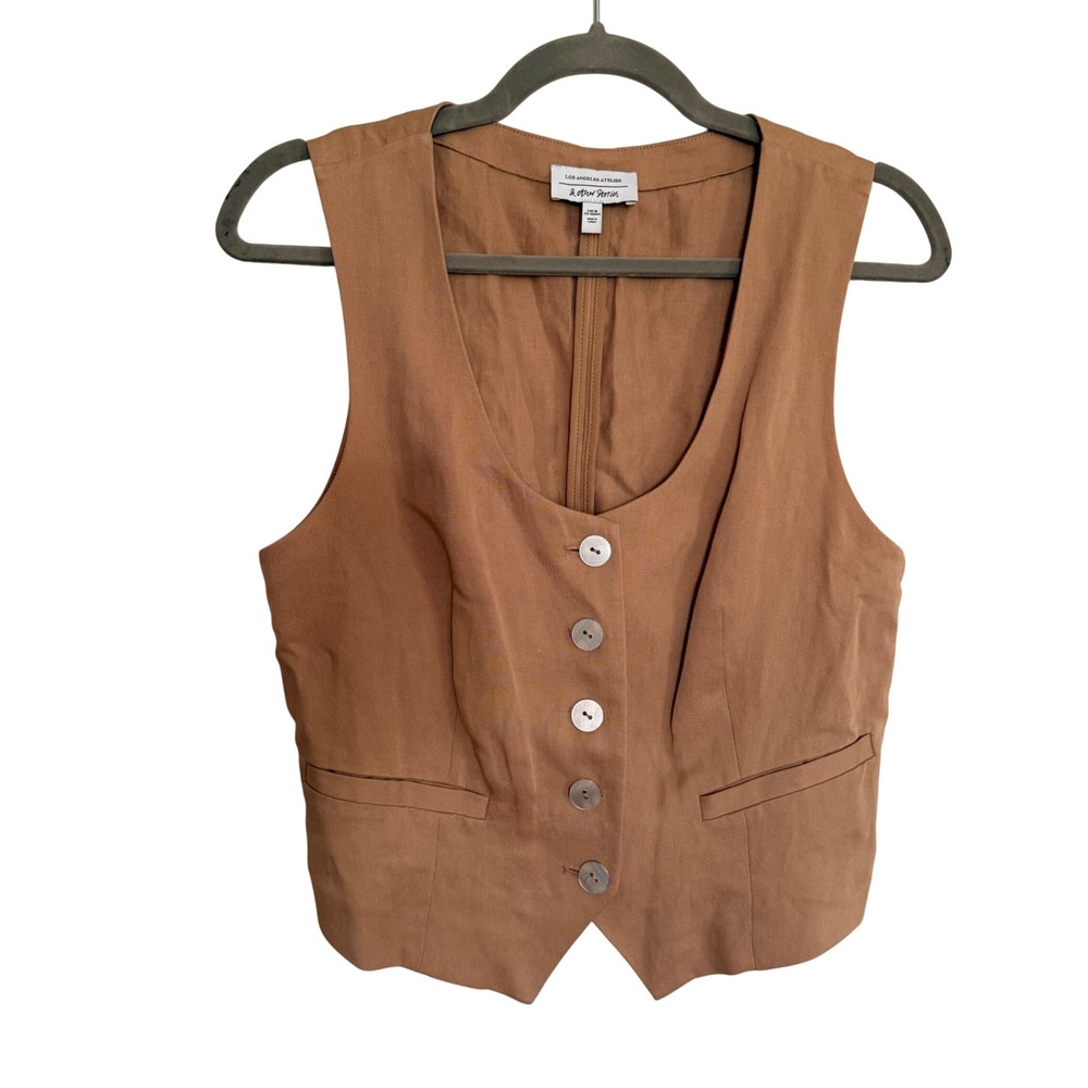 & Other Stories Tailored Linen Blend Vest Top Tan Brown Size 4‎ Preppy Classic